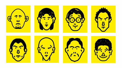 collection of abstract male face sketches hand drawn in modern minimalist style, imperfection doodle illustration vector design suitable for posters, branding, social media, and creative projects.