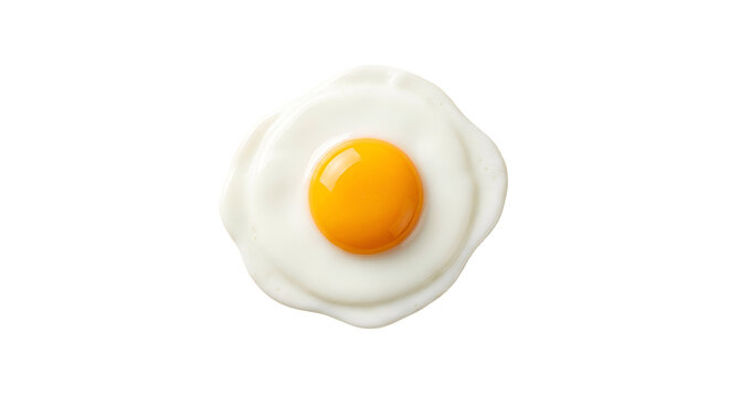 Perfectly Cooked Fried Egg with Bright Yellow Yolk and White Albumen, Top-Down View of Fresh Breakfast Food, Isolated on Transparent Background