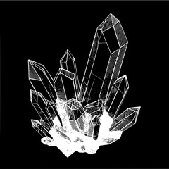 Black and white crystal cluster illustration drawing gemstone mineralogy geology rockhound aesthetic design art