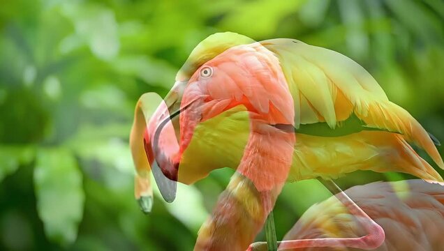 Flamingo Standing on One Leg in Nature.