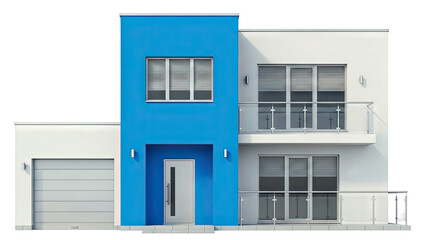 Modern Blue and White House with Garage and Balconies
