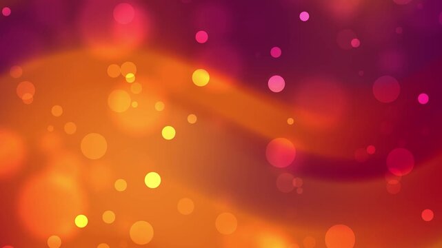 Intense orange and purple abstract background with rich liquid waves and glowing floating bokeh circles