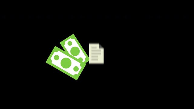 Invoice document animation with dollar sign and cash for accounting and tax concepts
