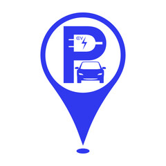 Electric car parking location icon, Electrical plugs on Parking symbol with a car on a location map marker icon
