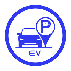 Electric car parking location icon, Electrical plugs on Parking symbol with a car on a location map marker icon
