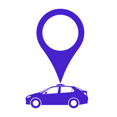 Location map marker on a car, icon design for a car stores, car rentals