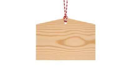Blank wooden Ema wishing plaque hanging on white background