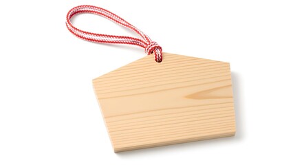 Blank wooden Ema wishing plaque hanging on white background