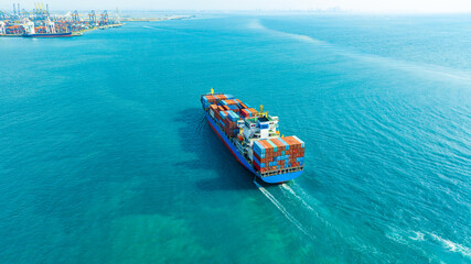 Aerial view of the freight shipping transport system cargo ship container. international transportation Export-import business, logistics, transportation industry concepts  © Media 