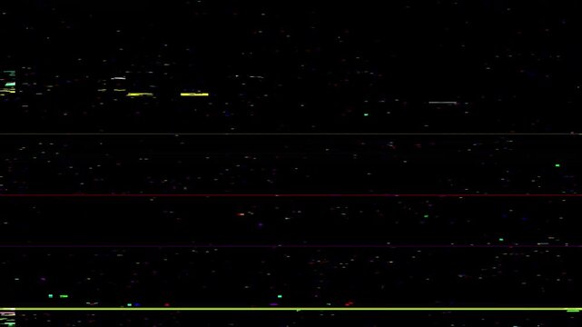 Abstract Digital Glitch Effect Background with VHS Distortion, Faded Colors, and Horizontal Noise Lines on Black Screen