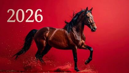 Naklejka premium Background 2026 with horses. Happy New Year. 