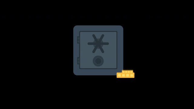 Secure bank vault animation with money and gold coins for financial safety concepts