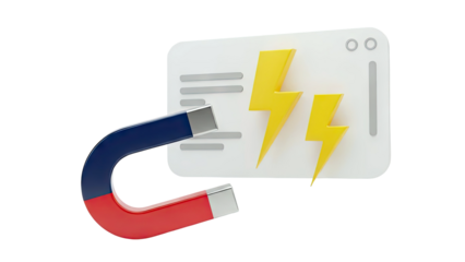 Magnet attracting lightning bolts to a digital card