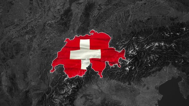 Switzerland map animation with flag on a dark background