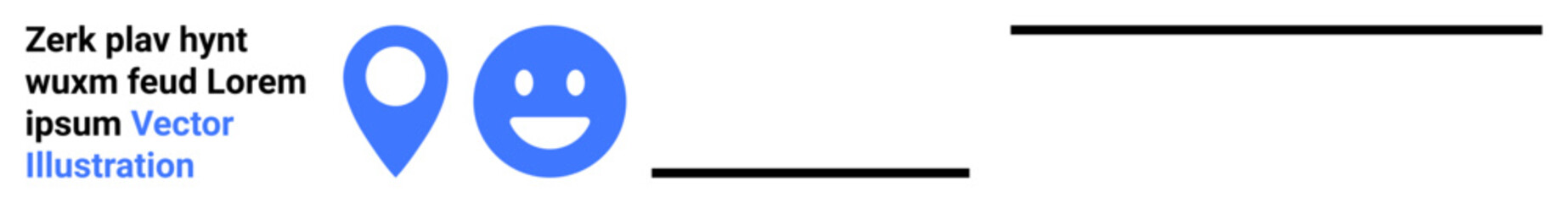 Fototapeta premium Navigation, emotions, user interface, geolocation services, digital communication, location tracking. Geolocation pin and happy face in blue next to text and lines. Navigation and emotions concept