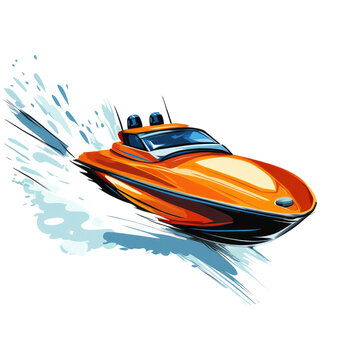 An illustration of a motorboat racing