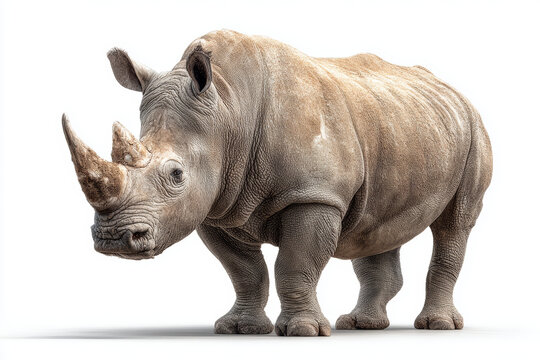 Rhinoceros wildlife safari horn animal endangered mammal Africa white background standing strong rhinoceros wildlife safari horn animal endangered