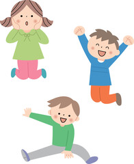 ジャンプをする元気な子供たち
