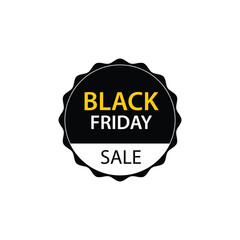 Minimalist black and yellow circular badge prominently advertising a major holiday shopping event featuring a spectacular sale