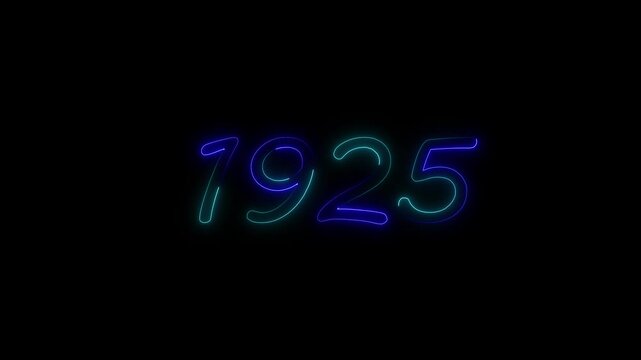 Neon numbers 1925 glowing in blue and aqua on a black background year