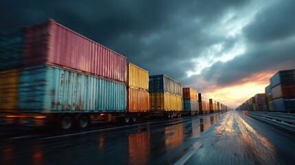 Fototapeta premium Shipping containers sunset highway