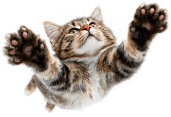 Soaring Kitten's Embrace: An adorable kitten reaches out, paws outstretched, in a moment of pure joy and playful abandon.