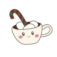 Cute Hot Chocolate Mug with Candy Cane and Marshmallows