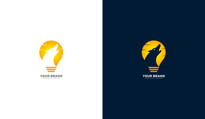 Wolf head howling in lightbulb shape creative logo design