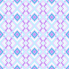 Ikat, Seamless, Pattern, Ethnic, Tribal, Boho, Bohemian, Geometric, Abstract, Ornament, Traditional, Native, Aztec, Hand-drawn, Watercolor texture, Pastel, Soft, Pink, Blue, Turquoise, White backgroun