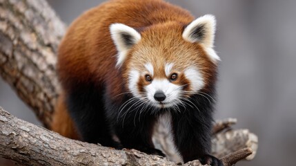 Close-Up of Red Panda on Tree Branch in Natural Habitat