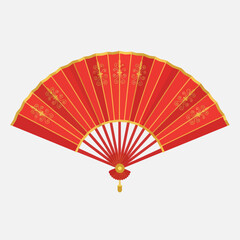Red Handheld Chinese Fan with Ornaments.