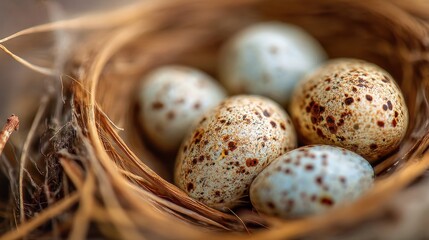 Bird nest eggs closeup