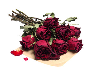 Dried Red Roses bouquet isolated on transparent png
