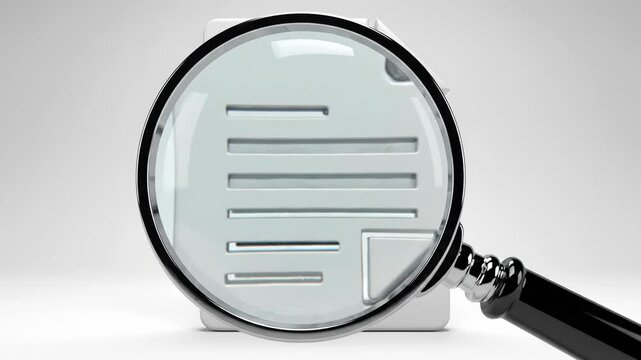 Magnifying glass on a document icon on a white background