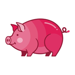 Fototapeta premium Pink Cartoon Pig Illustration Side View.