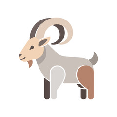 Stylized Cartoon Goat with Large Horns.
