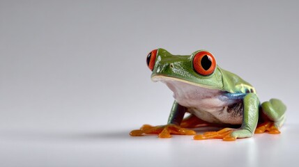 Obraz premium Colorful Red-eyed Frog on Neutral Background with Highlighted Features