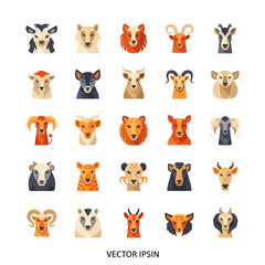Fototapeta premium Collection of Various Animal Faces in Vector.