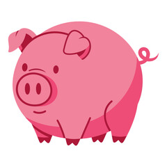 Fototapeta premium Pink Cartoon Pig Illustration with Heart.