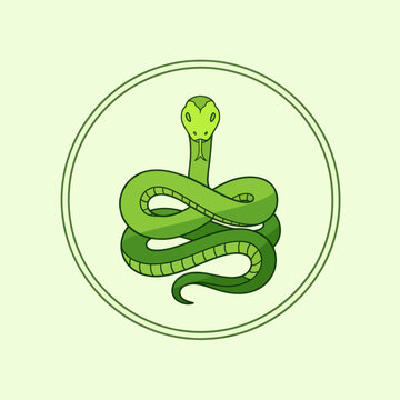 Green Snake Coiled in Circle Emblem.