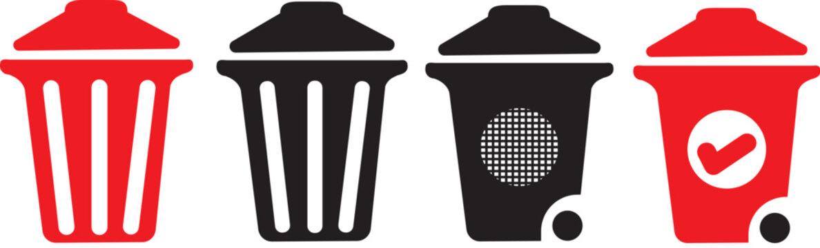 Trash bin icon set flat vector for UI design delete button states minimalist web interface