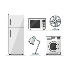 Household Appliances - Refrigerator, Microwave, Fan, Lamp, and Washing Machine.