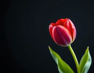 Vibrant Tulip Bloom Against Matte Black