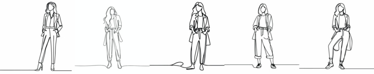 line art of a woman standing in casual clothes