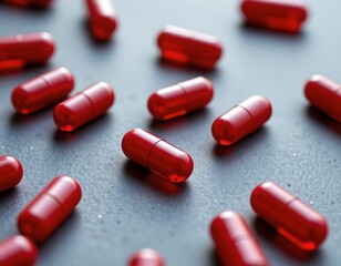 Glossy Red Capsules Textured Gray Surface