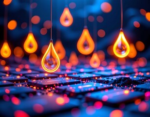 Futuristic Digital Abstract with Glowing Wireframe Shapes