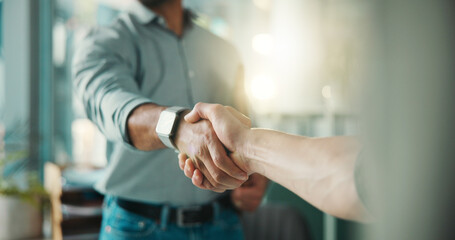 Shaking hands, job interview and recruitment with deal at office, onboarding and success at hr agency. Business people, handshake and welcome with hiring, human resources or opportunity at company © WesJVR/peopleimages.com
