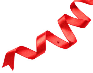 Long wavy red satin ribbon isolated on transparent png