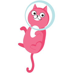 Cat cosmonaut vector. Kitten wearing astronaut helmet cartoon character icon. Domestic pet animal flying illustration isolated on white background. Galactic adventure, cosmos exploration