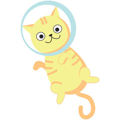 Funny kitten cosmonaut vector cartoon space character icon. Cat flying in astronaut helmet isolated on white background. Cute animal spaceman